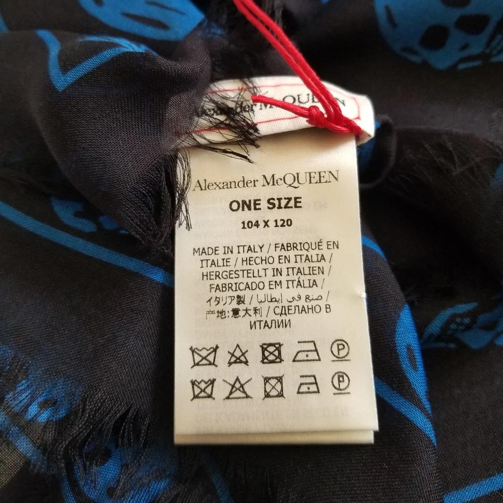 Alexander McQueen Skull Large Scarf Blue Black - Picture 4 of 5
